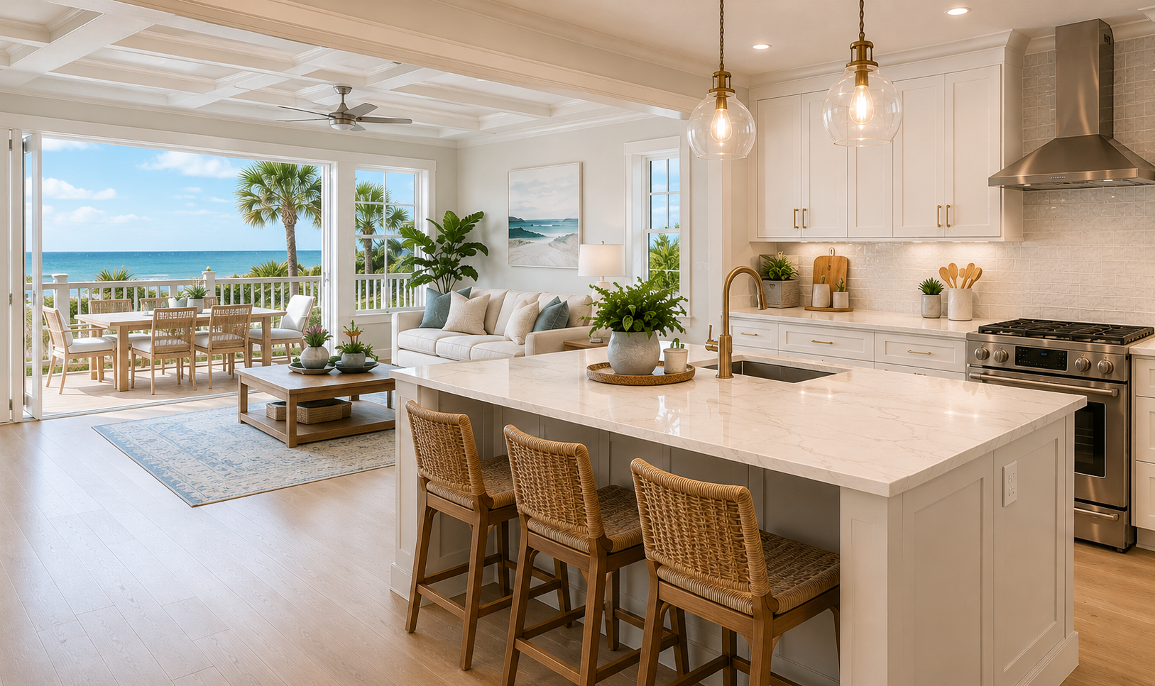 Modern home remodeling project in Fernandina Beach, FL featuring a renovated coastal kitchen and open living space designed for comfort and functionality.